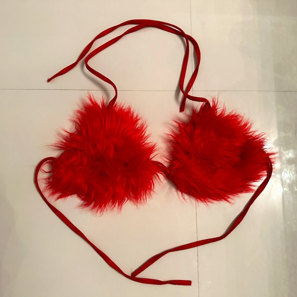 Ocean Moon Cry Baby Red Faux Fur Bra Bikini Top